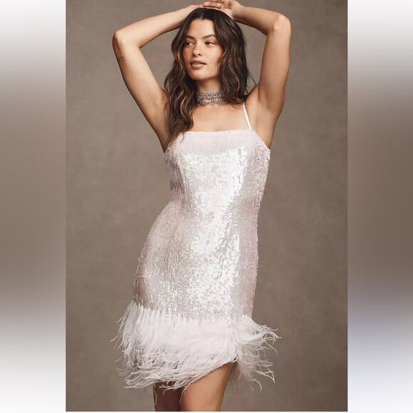Audrey Adele Danielle Sequin Feather Dress Anthropologie Size Medium NWT - Picture 1 of 12